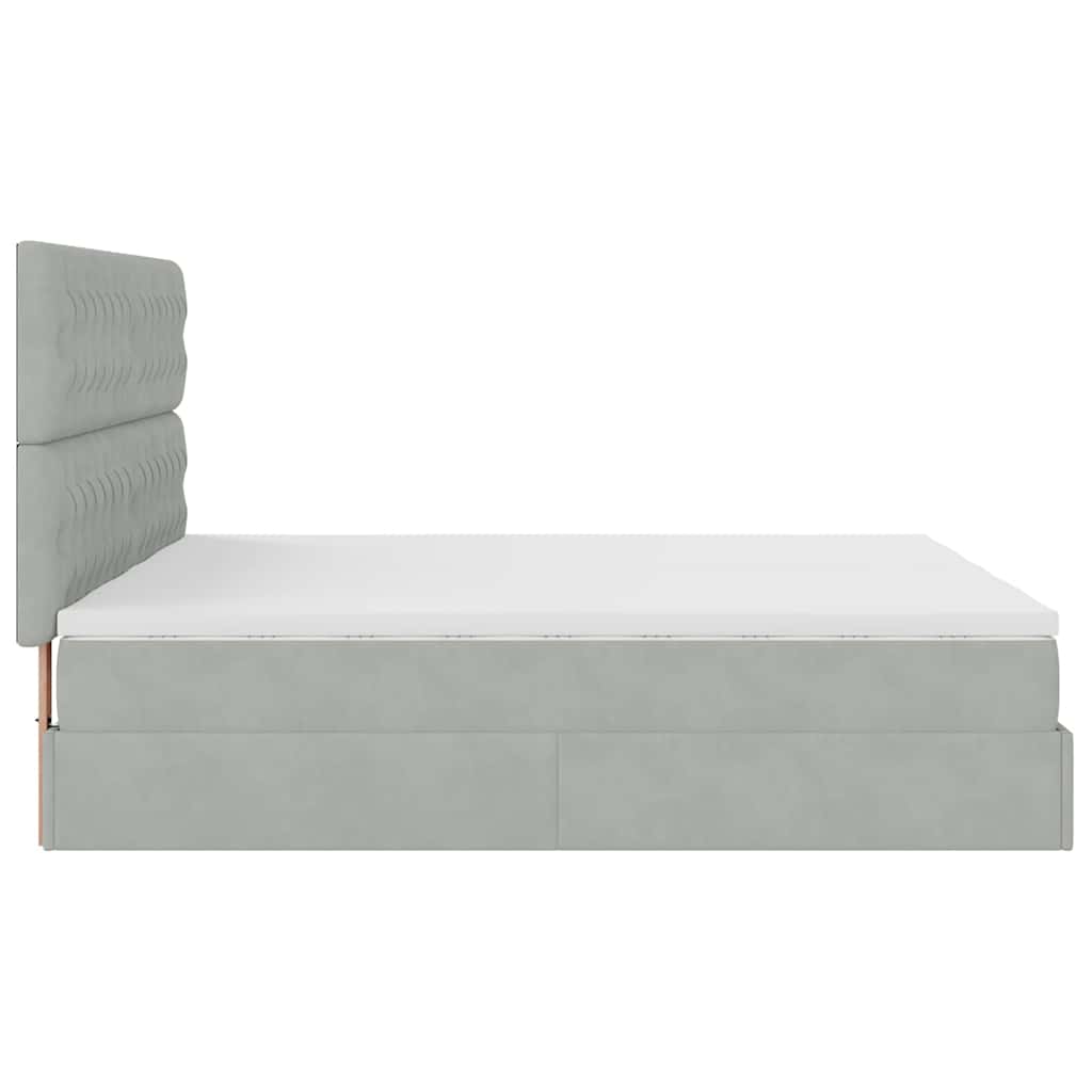Ottoman-Bett mit Matratzen & LEDs Hellgrau 200x200 cm Samt
