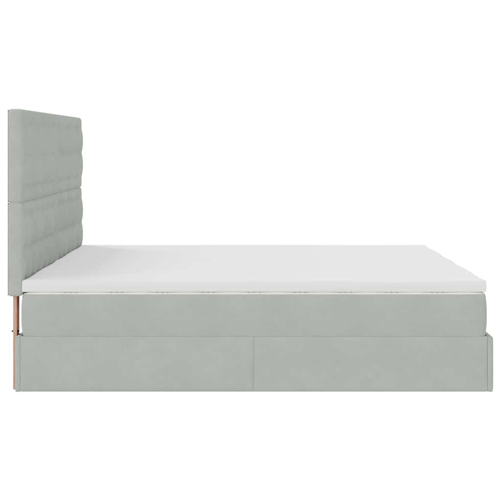 Ottoman bed with mattresses &amp; LEDs light grey 200x200 cm velvet