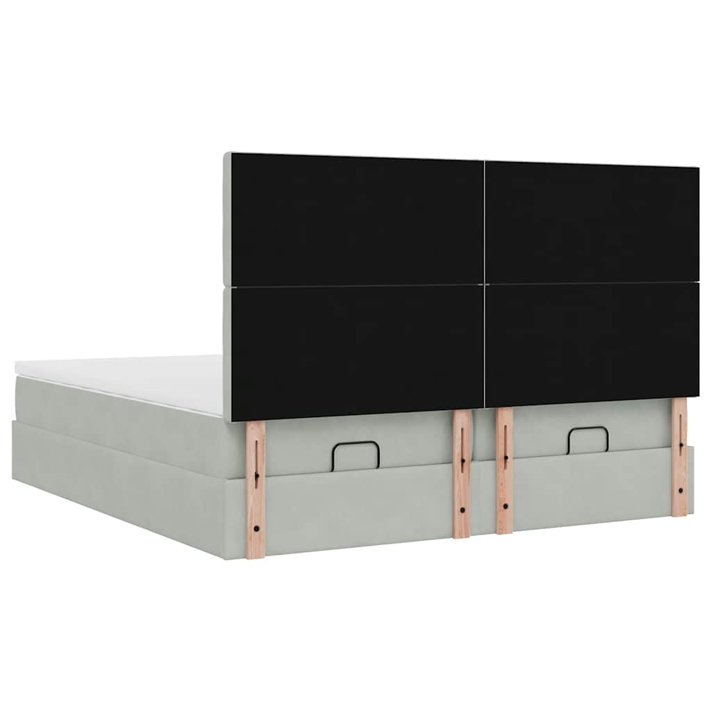 Ottoman bed with mattresses &amp; LEDs light grey 200x200 cm velvet