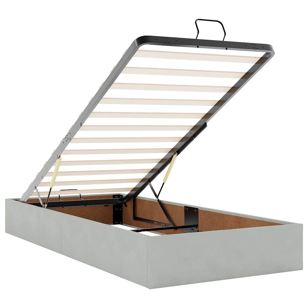 Ottoman bed with mattresses &amp; LEDs light grey 200x200 cm velvet