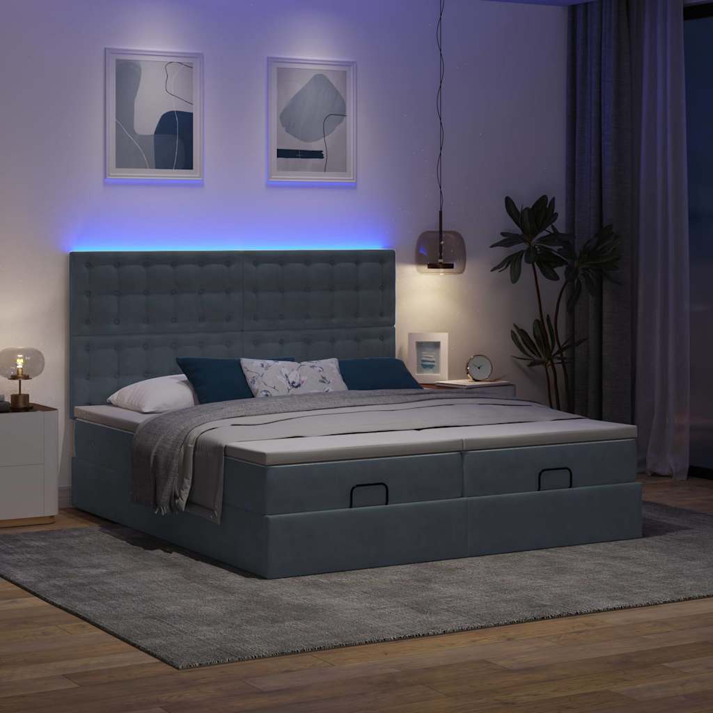 Ottoman-Bett mit Matratzen & LEDs Dunkelgrau 200x200 cm Samt