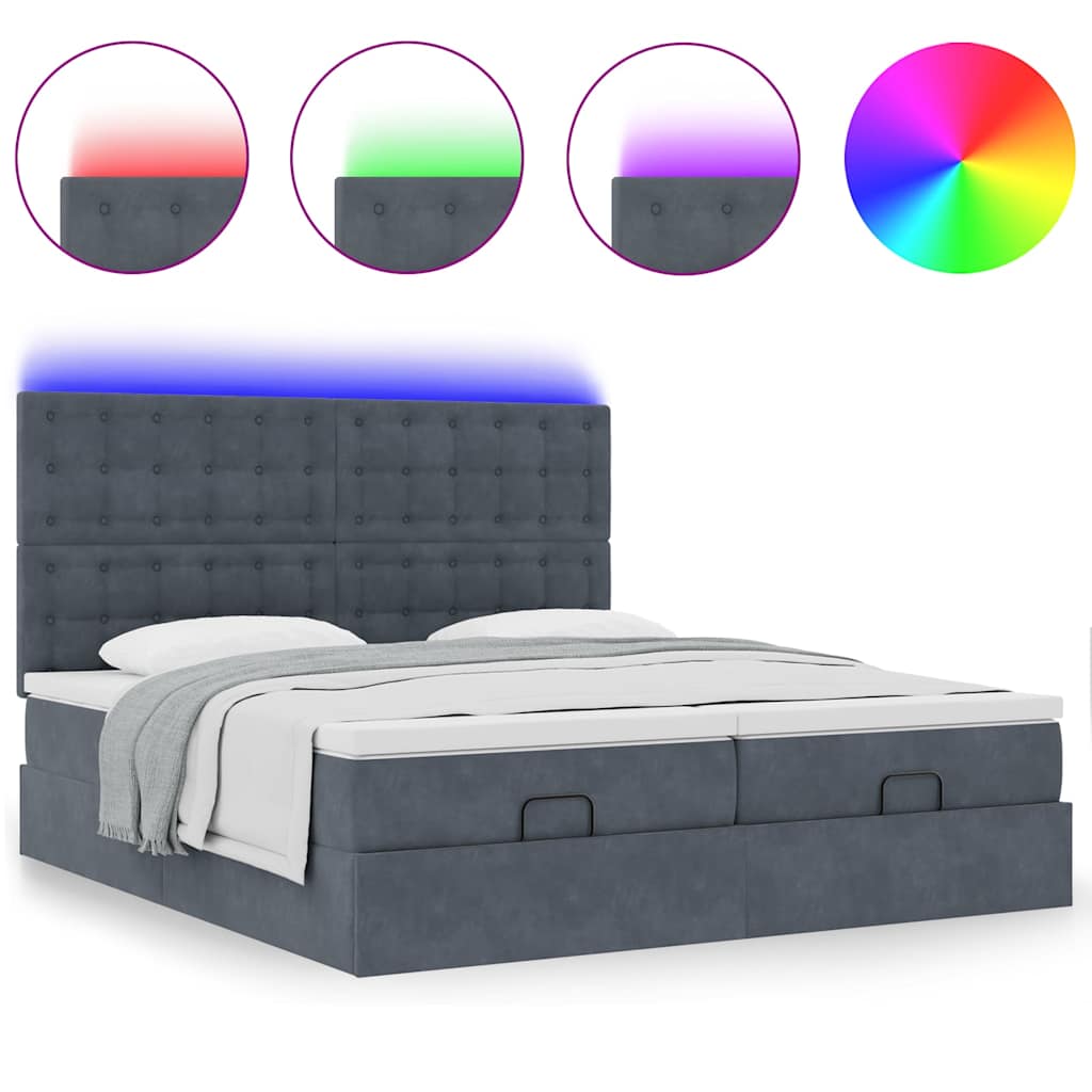 Ottoman-Bett mit Matratzen & LEDs Dunkelgrau 200x200 cm Samt