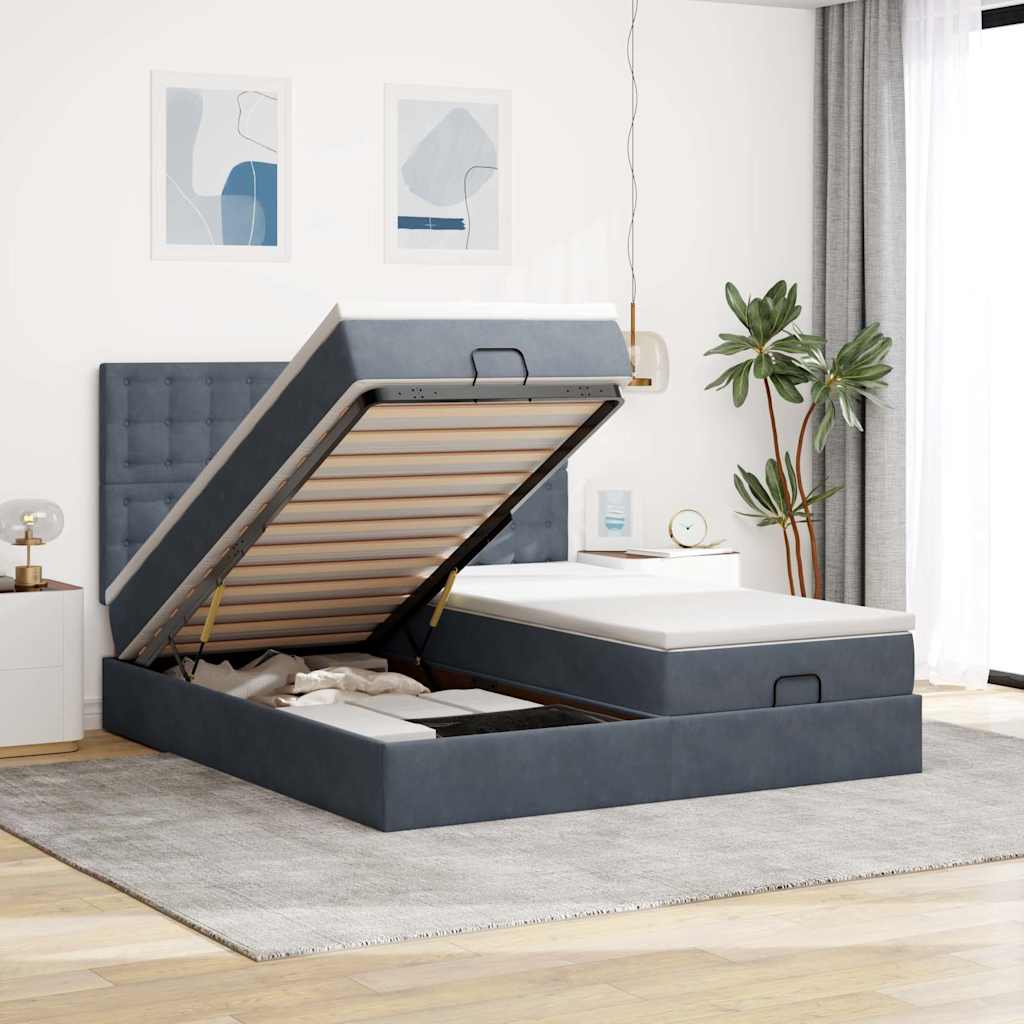 Ottoman-Bett mit Matratzen & LEDs Dunkelgrau 200x200 cm Samt