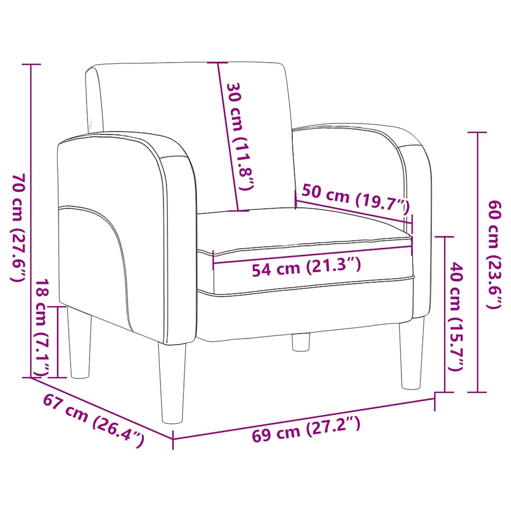 Armchair with armrests cream 54 cm artificial leather