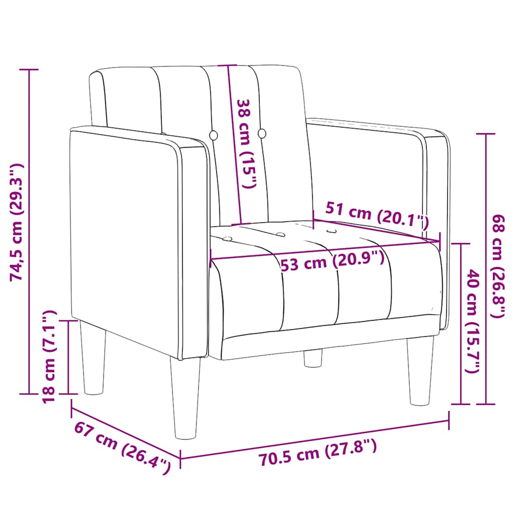 Armchair with armrests Cloud Grey 53 cm fabric