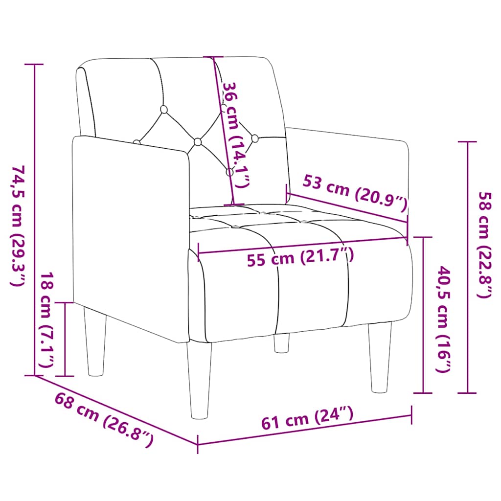 Armchair with armrests 55 cm linen