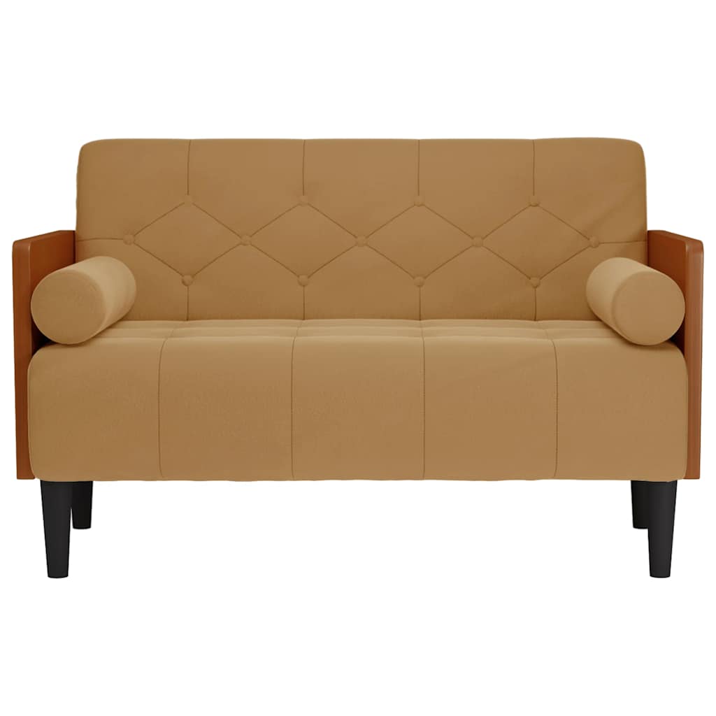 Zweisitzer-Sofa mit Nackenrollen Braun 110 cm Samt