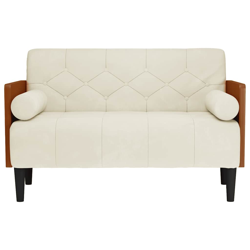 Zweisitzer-Sofa mit Nackenrollen Creme 110 cm Samt