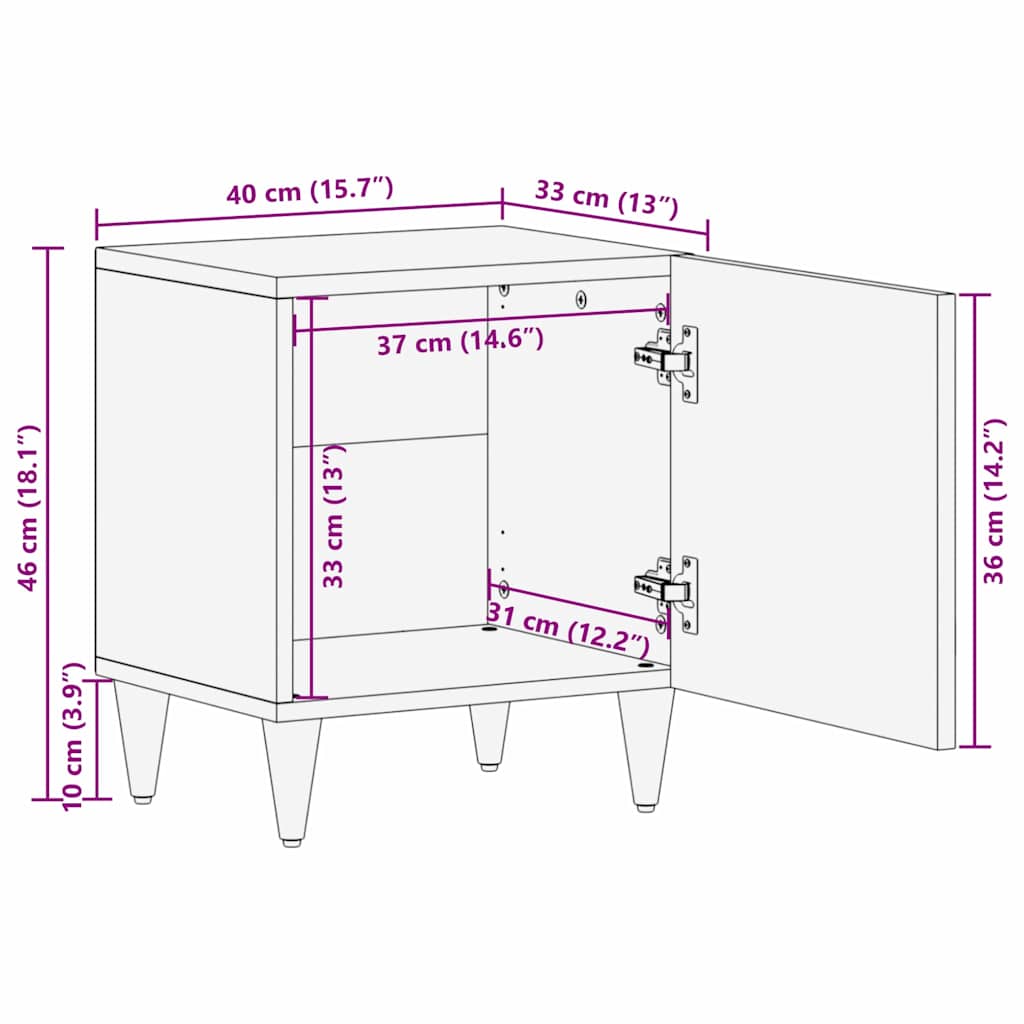 Nachttisch Honigbraun 40 x 33 x 46 cm massives Mangoholz