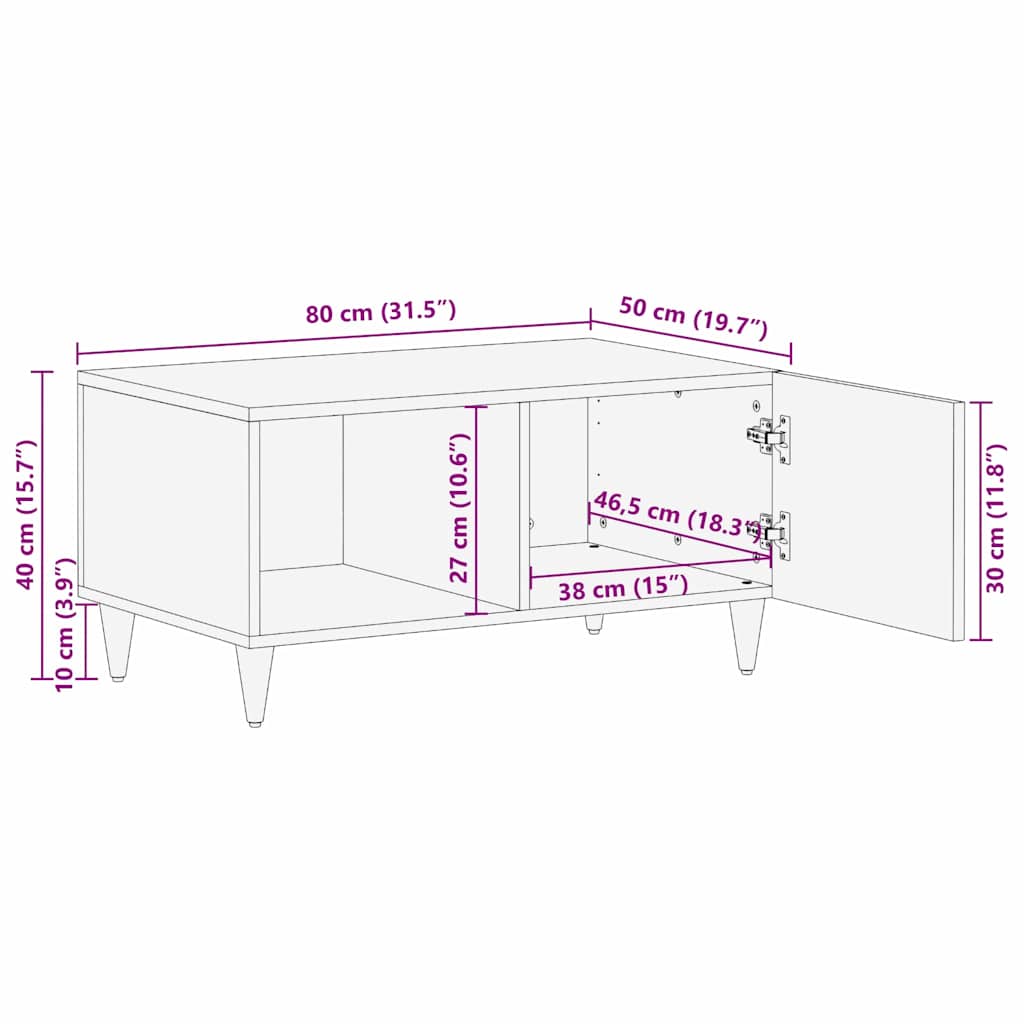 Couchtisch Honigbraun 80 x 50 x 40 cm massives Mangoholz