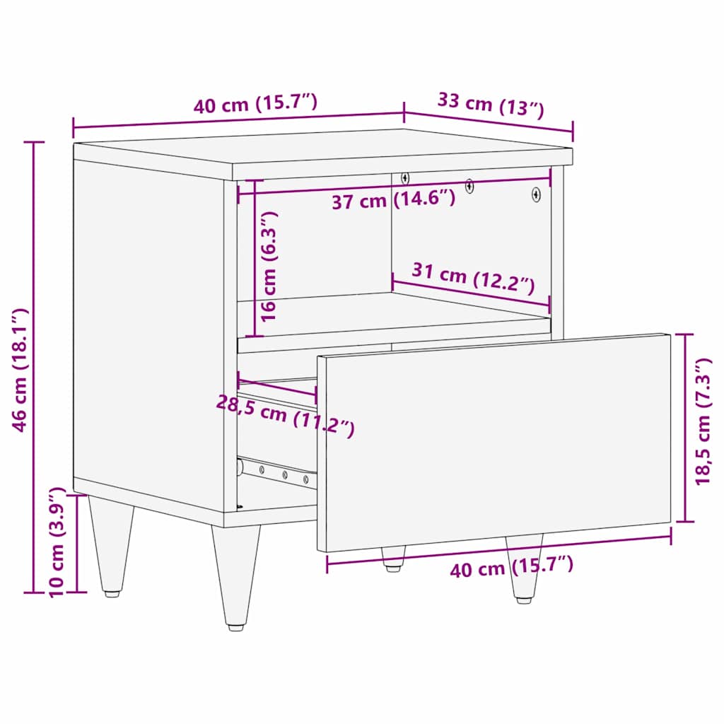 Nachttisch Honigbraun 40 x 33 x 46 cm massives Mangoholz