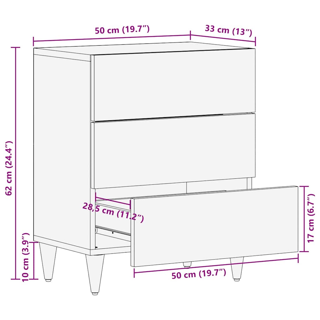 Nachttisch Honigbraun 50 x 33 x 62 cm massives Mangoholz