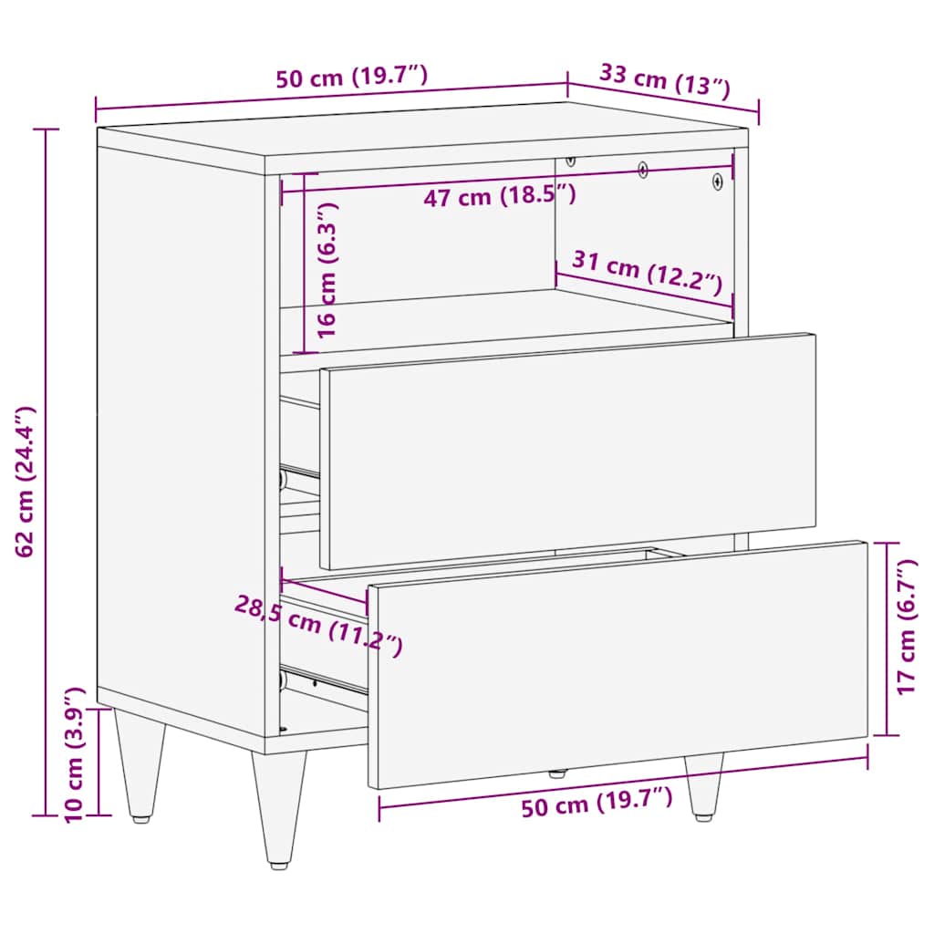 Nachttisch Honigbraun 50 x 33 x 62 cm massives Mangoholz