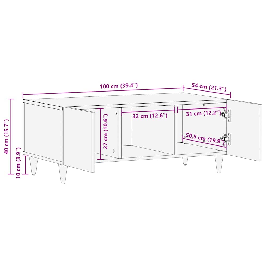 Couchtisch Honigbraun 100 x 54 x 40 cm massives Mangoholz