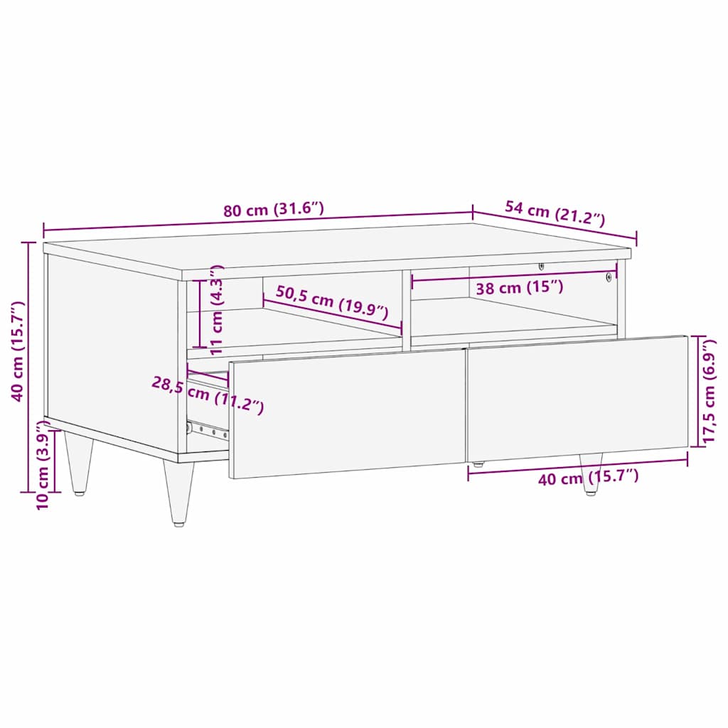 Couchtisch Honigbraun 80 x 54 x 40 cm massives Mangoholz