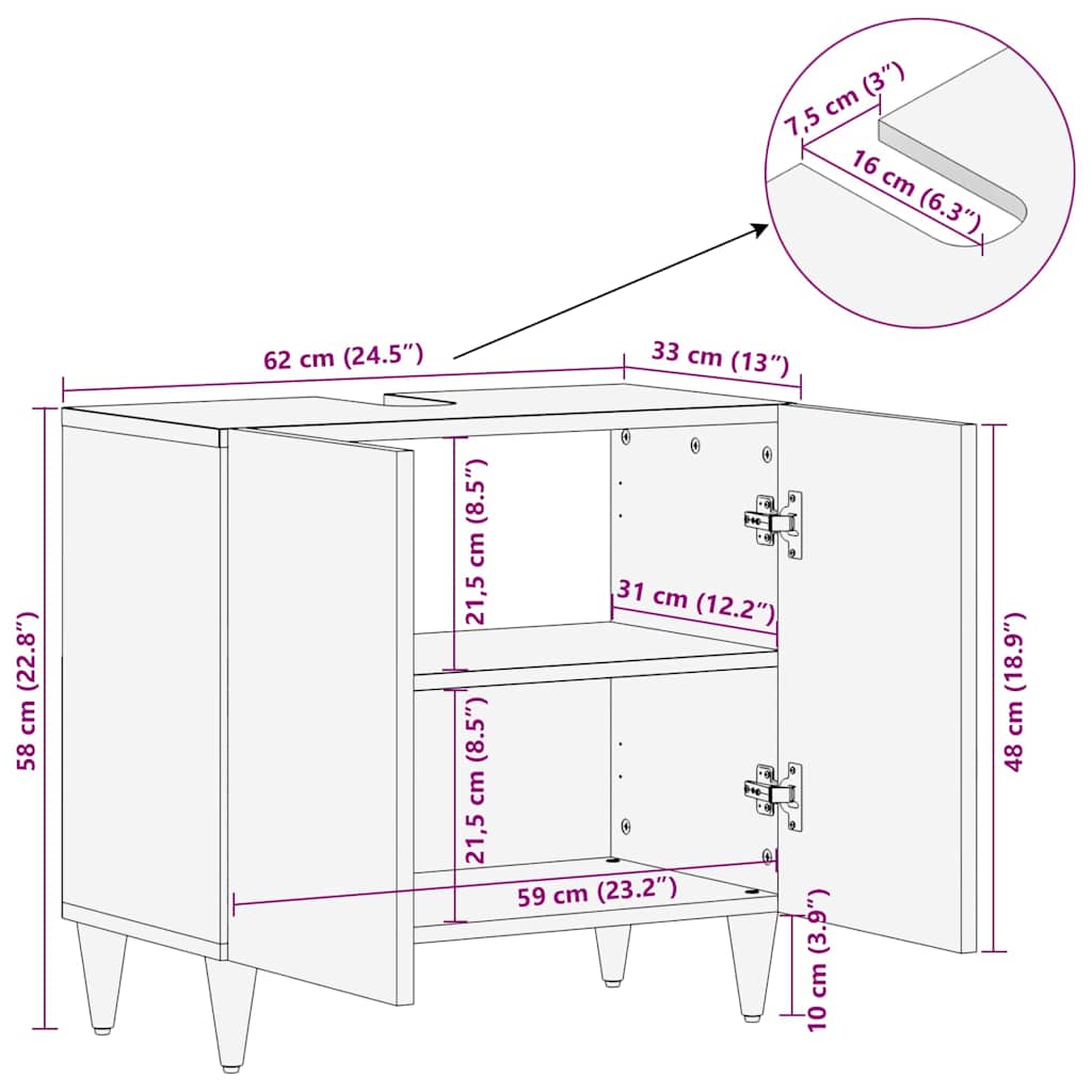 Badezimmerschrank Braun 62 x 33 x 58 cm Massivholz Mango