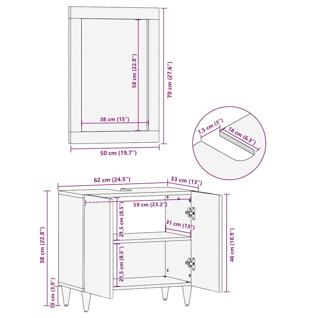 Badezimmerspiegel Braun 50 x 70 x 3 cm Massivholz Mango