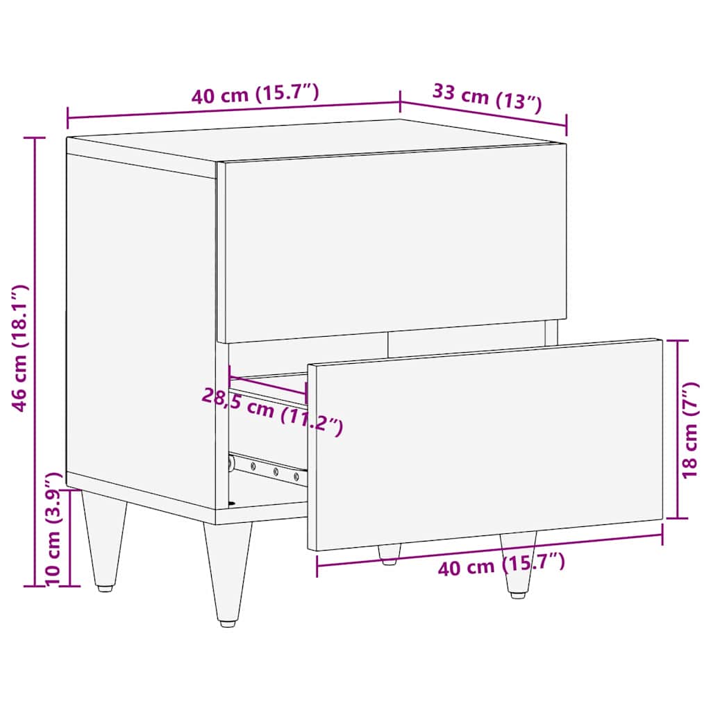 Nachttische mit Schubladen 40 x 33.5 x 46 cm