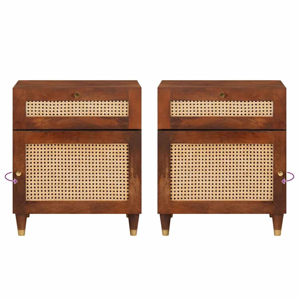 Nachttische Braun 50 x 33 x 60 cm Rohr und massives Mangoholz