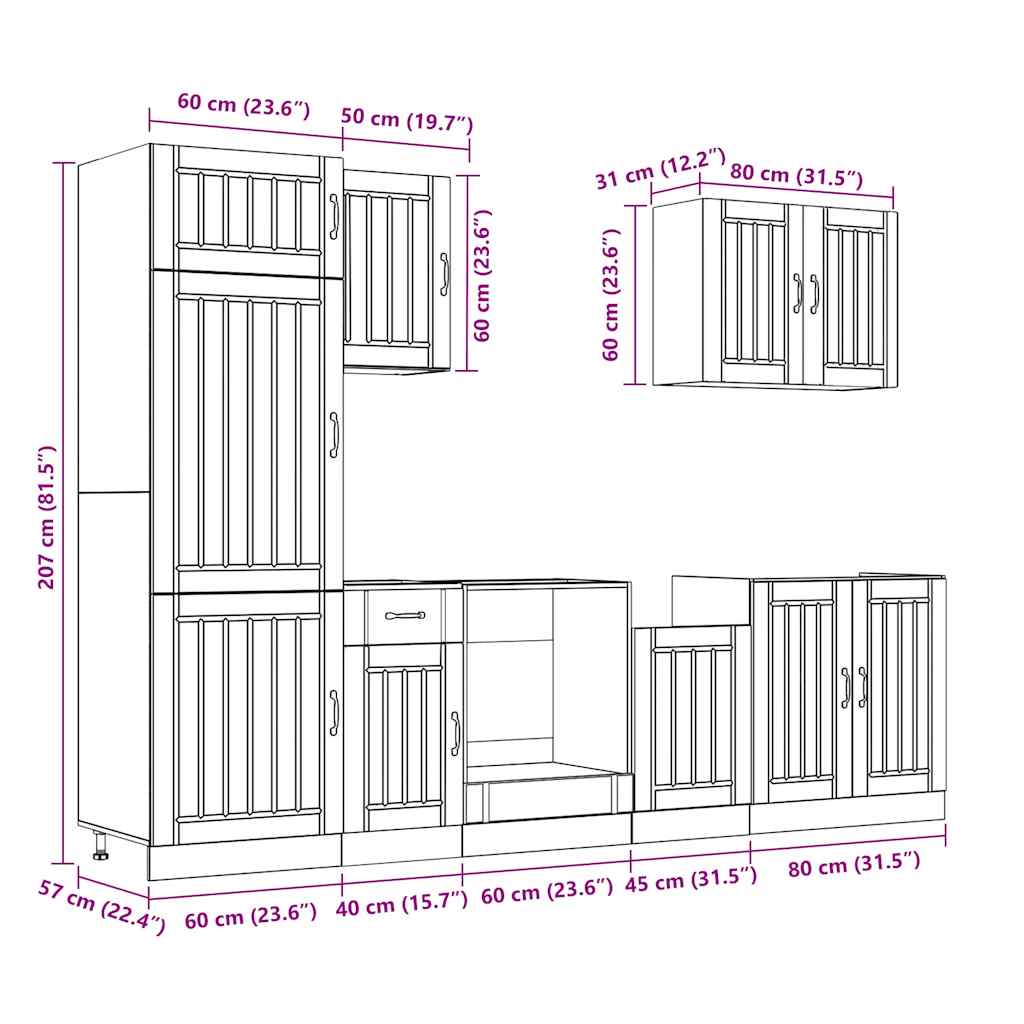 7-tlg. Küchenschrank-Set Lucca Artisan-Eiche Holzwerkstoff