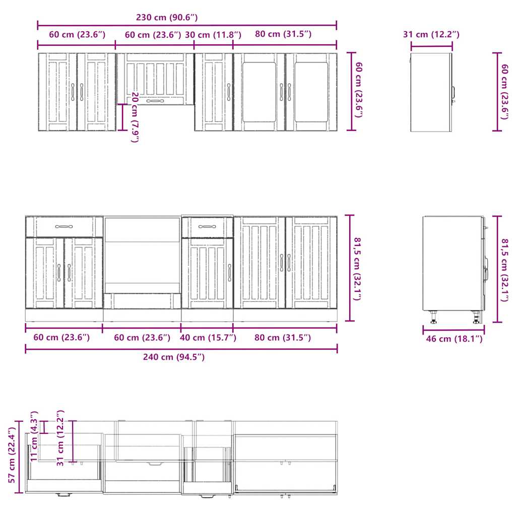 8-tlg. Küchenschrank-Set Kalmar Altholz-Optik Holzwerkstoff