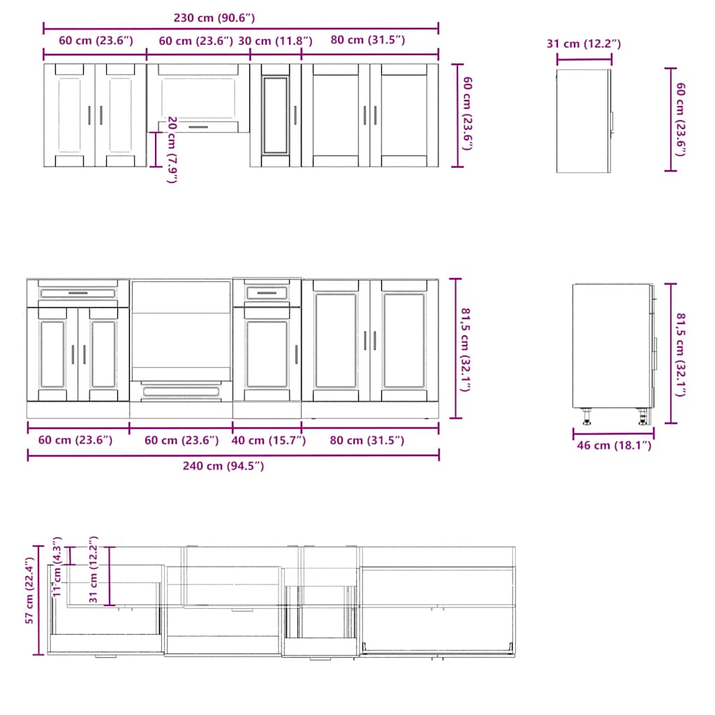 8-tlg. Küchenschrank-Set Porto Sonoma-Eiche Holzwerkstoff