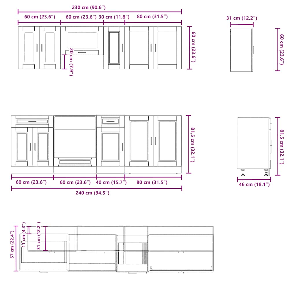 8-tlg. Küchenschrank-Set Kalmar Artisan-Eiche Holzwerkstoff