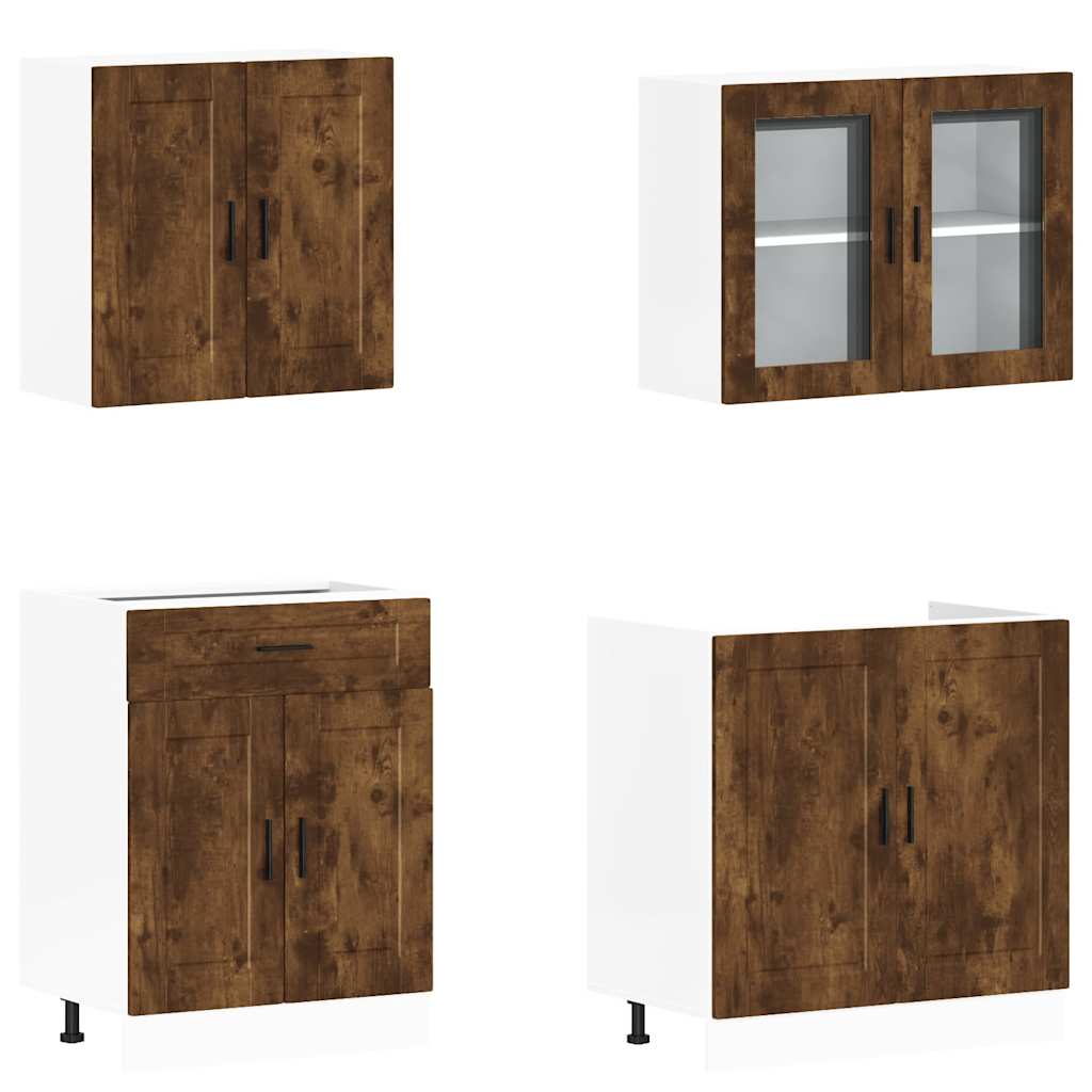 4-tlg. Küchenschrank-Set Porto Räuchereiche Holzwerkstoff
