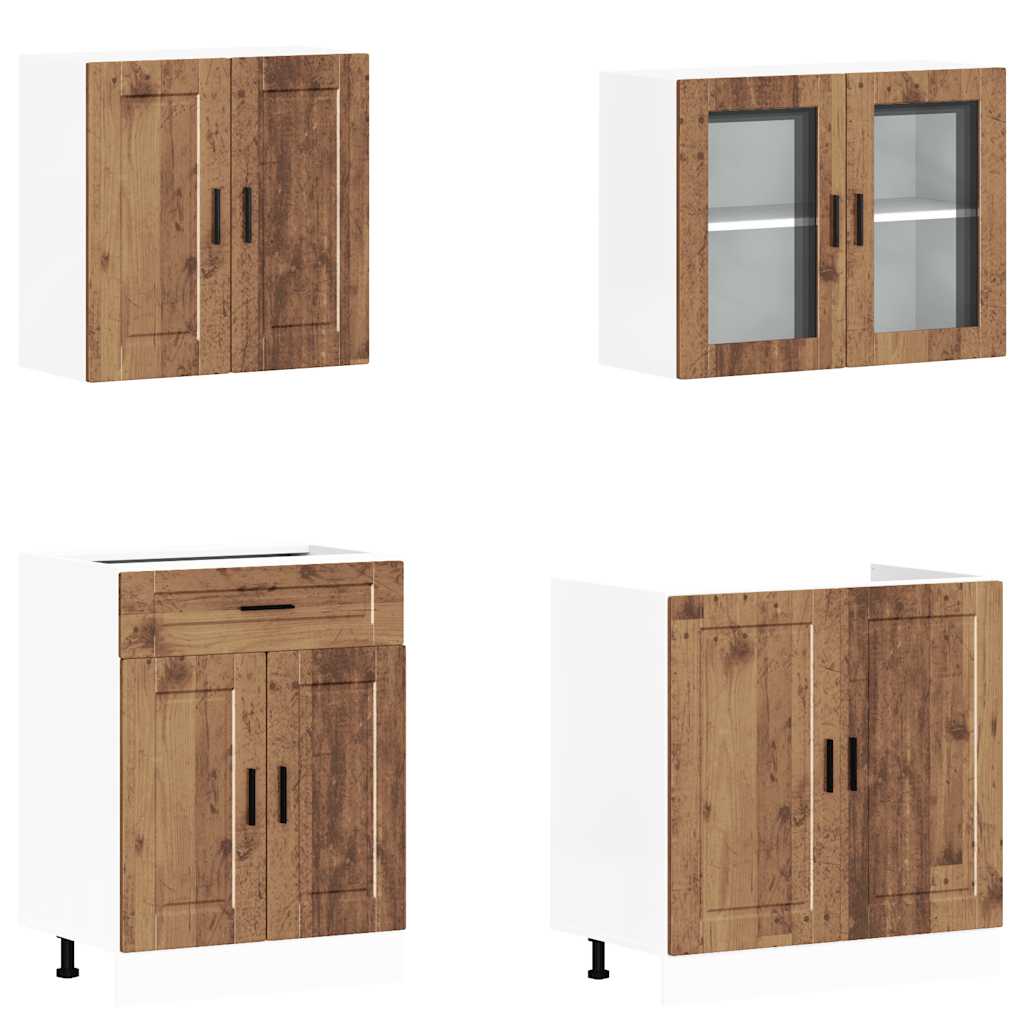 4-piece kitchen cabinet set Porto reclaimed wood look wood material