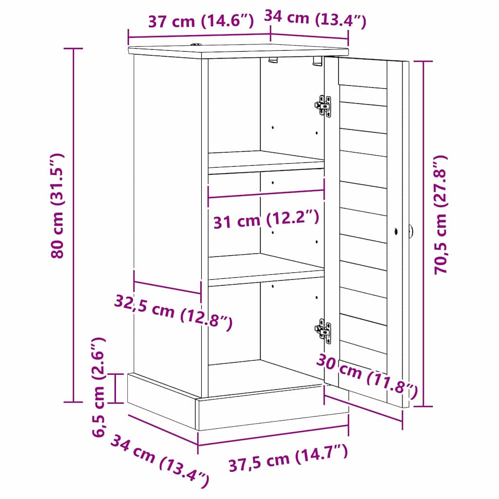 Badschrank VIGO Antik Weiß 37 x 34 x 80 cm Massivholz Kiefer