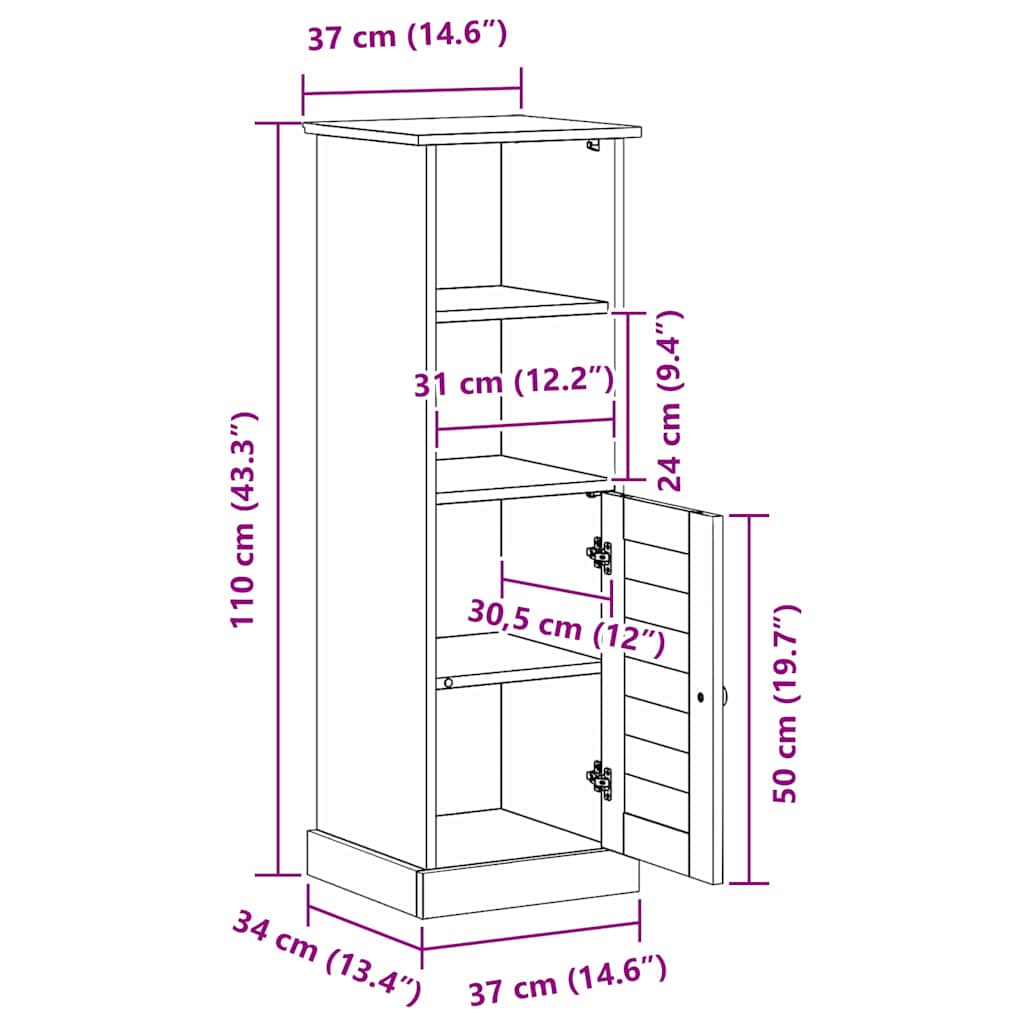 Badezimmer Schrank VIGO Weiß 37 x 34 x 110 cm Massivholz Kiefer