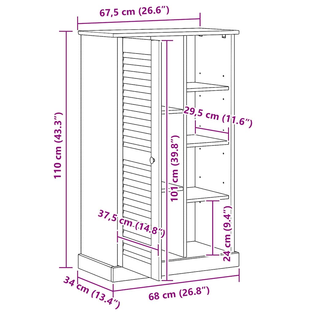 Badezimmer Schrank VIGO Honigbraun 67,5 x 34 x 110 cm