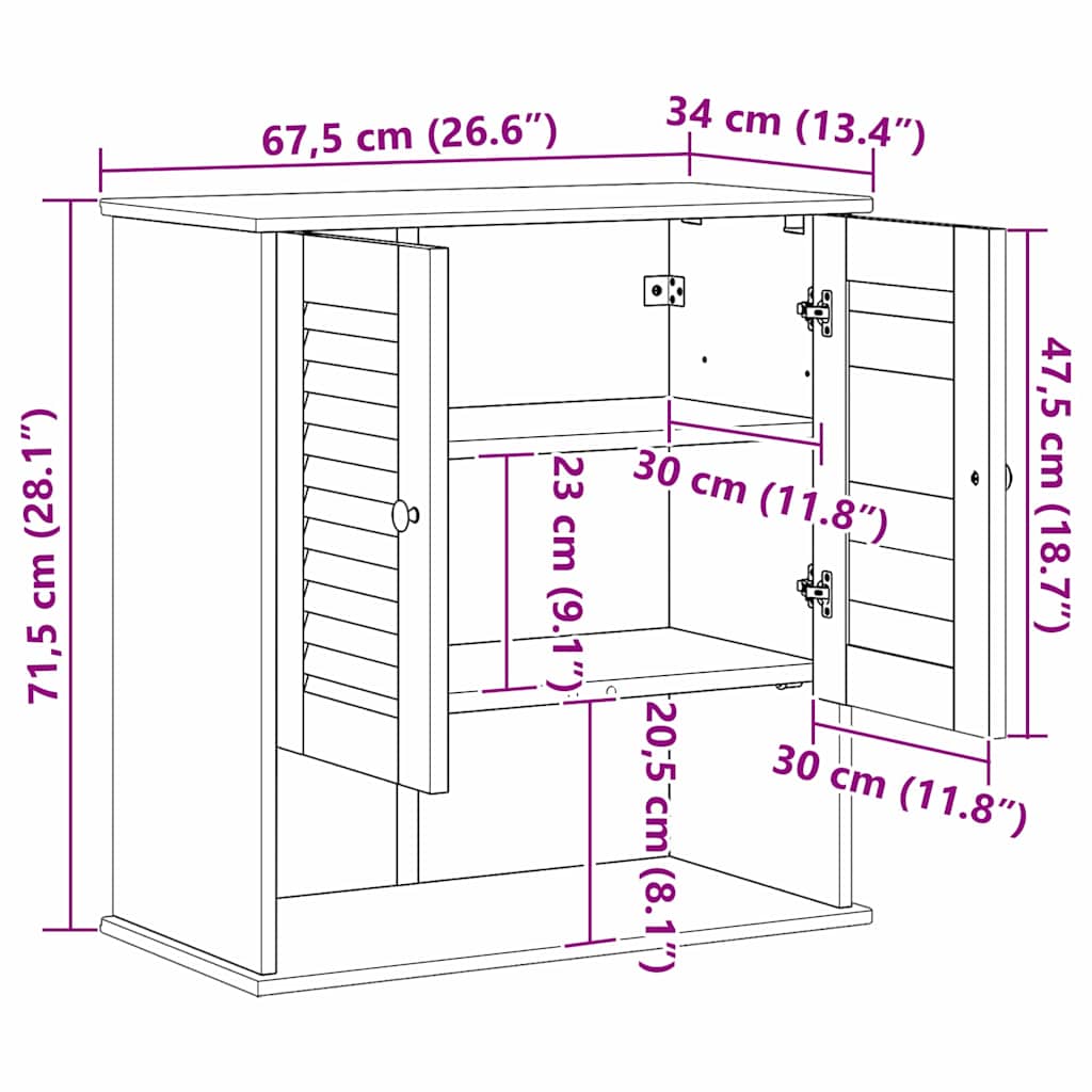 Wandmontierter Badezimmerschrank VIGO Weiß 67,5 x 34 x 71,5 cm
