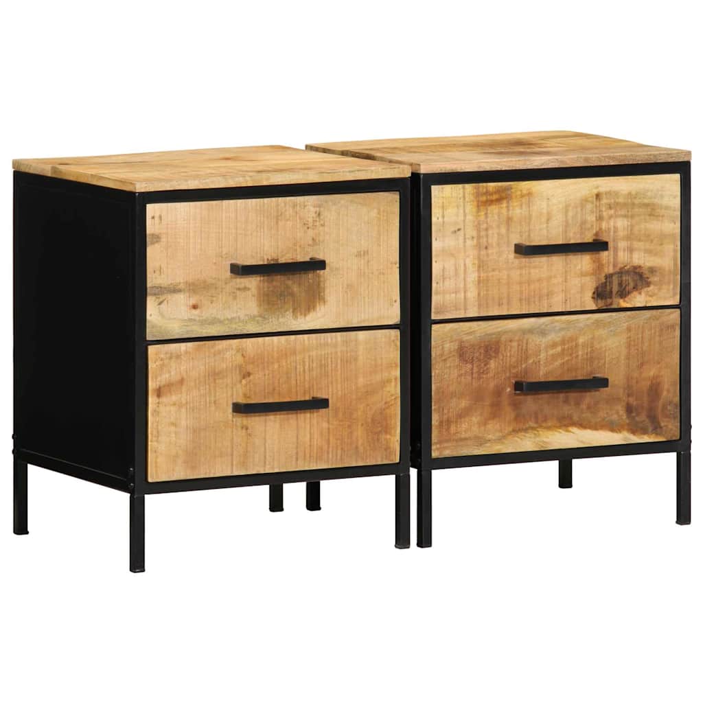 Nachttisch Braun und Schwarz 40 x 35 x 50 cm massives Mangoholz