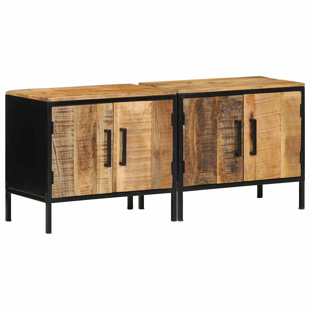 Nachttisch Braun und Schwarz 50 x 30 x 45 cm massives Mangoholz