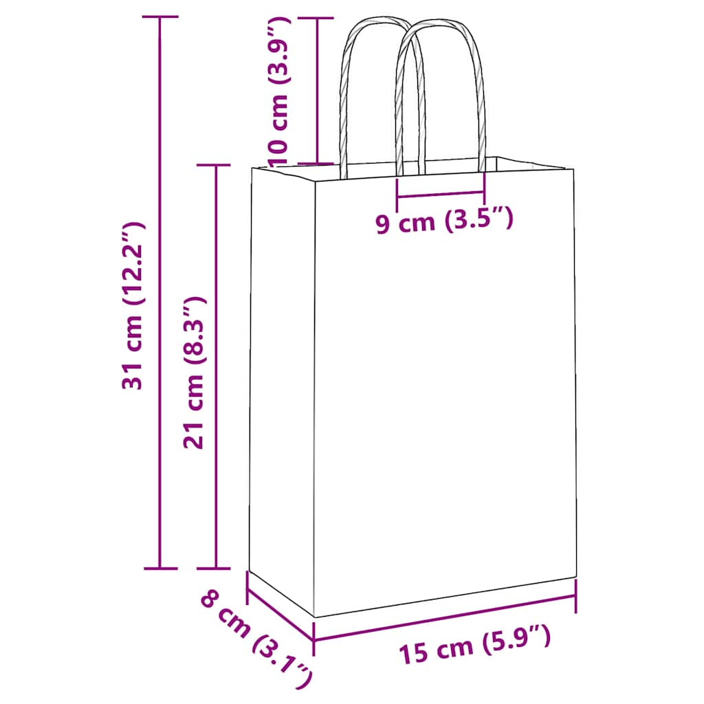 Paper carrier bags 250 pcs. with handles Brown 15x8x21 cm