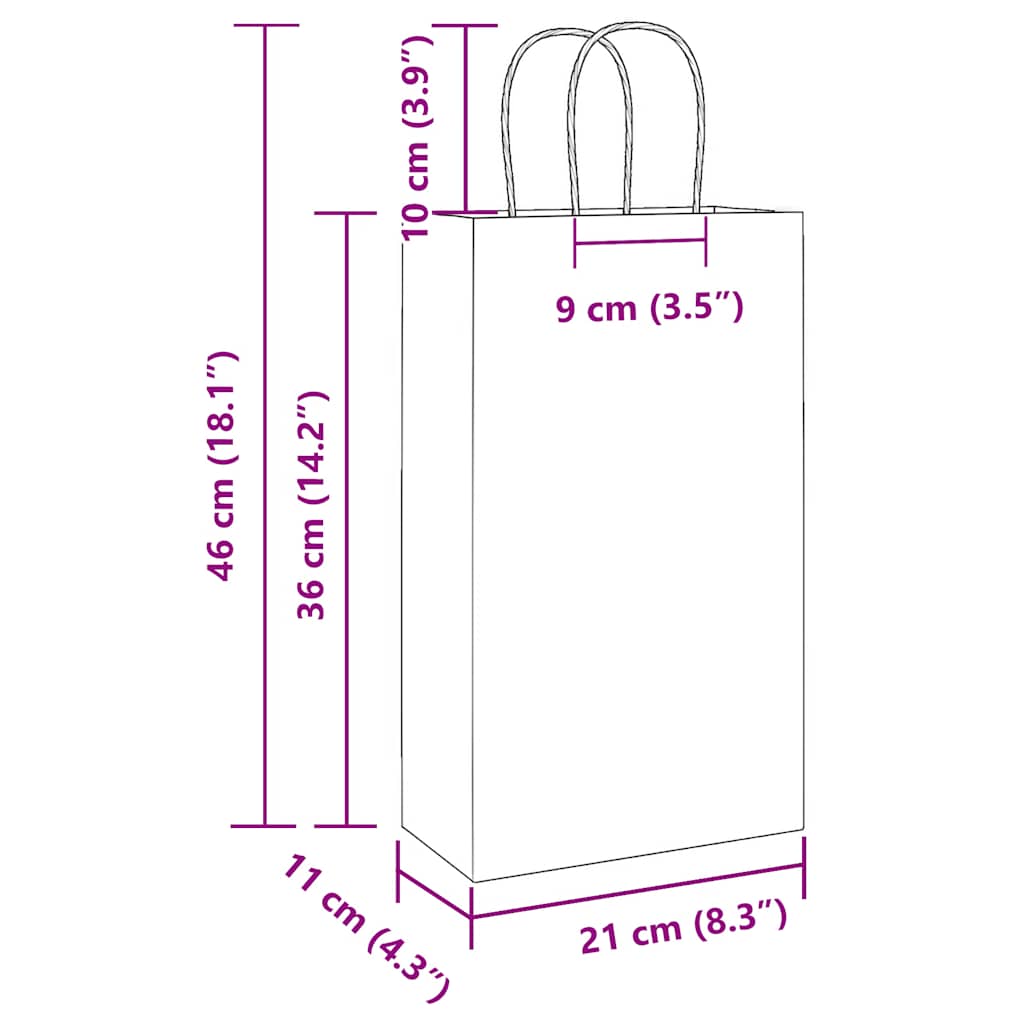 Papiertragetaschen 250 Stk. mit Henkeln Braun 21x11x36 cm