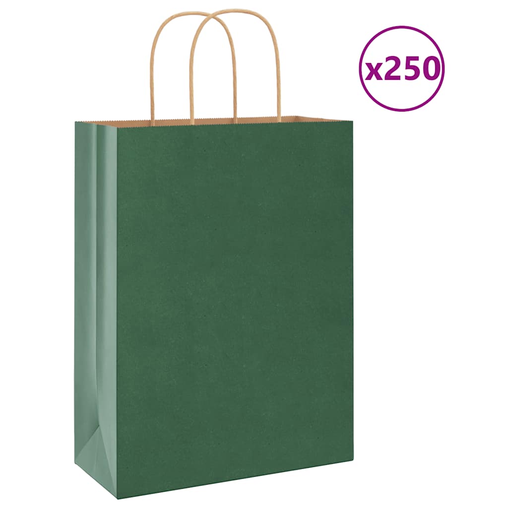 Papiertragetaschen 250 Stk. mit Henkeln Grün 26x12x35 cm
