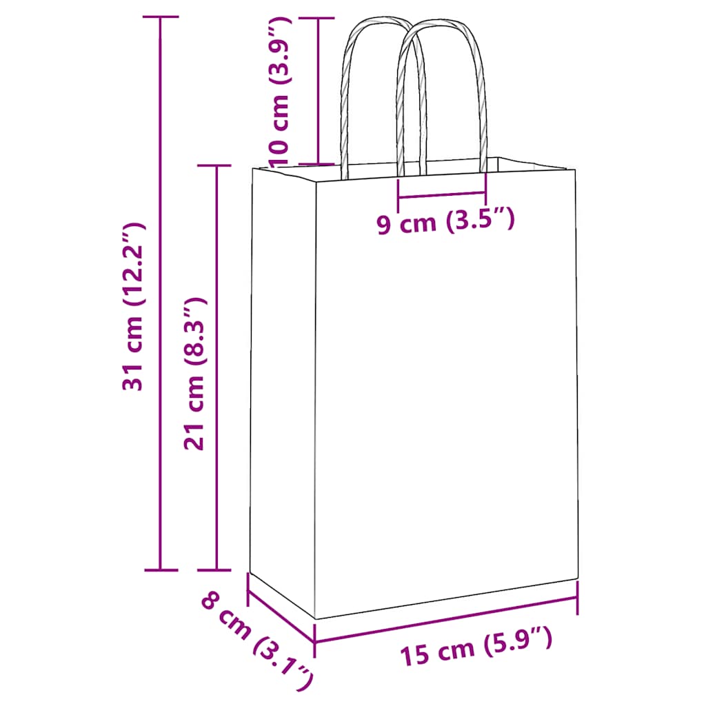 Papiertragetaschen 50 Stk. mit Henkeln Gelb 15x8x21 cm