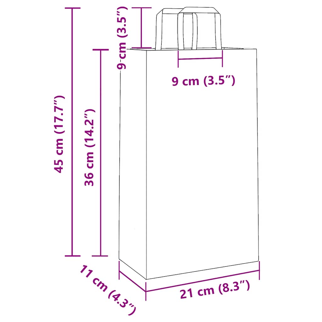 Papiertragetaschen 250 Stk. mit Henkeln Braun 21x11x36 cm