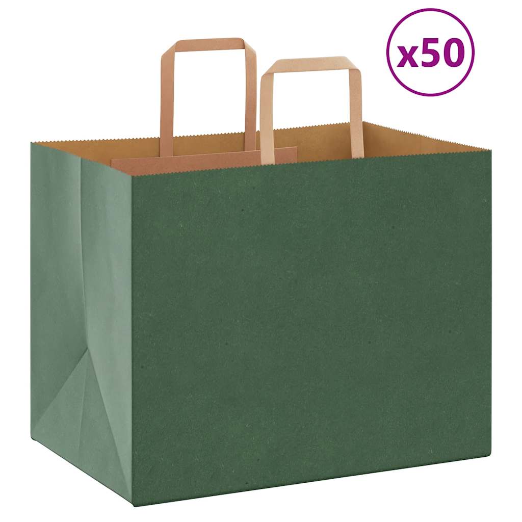 Papiertragetaschen 50 Stk. mit Henkeln Grün 32x22x24 cm