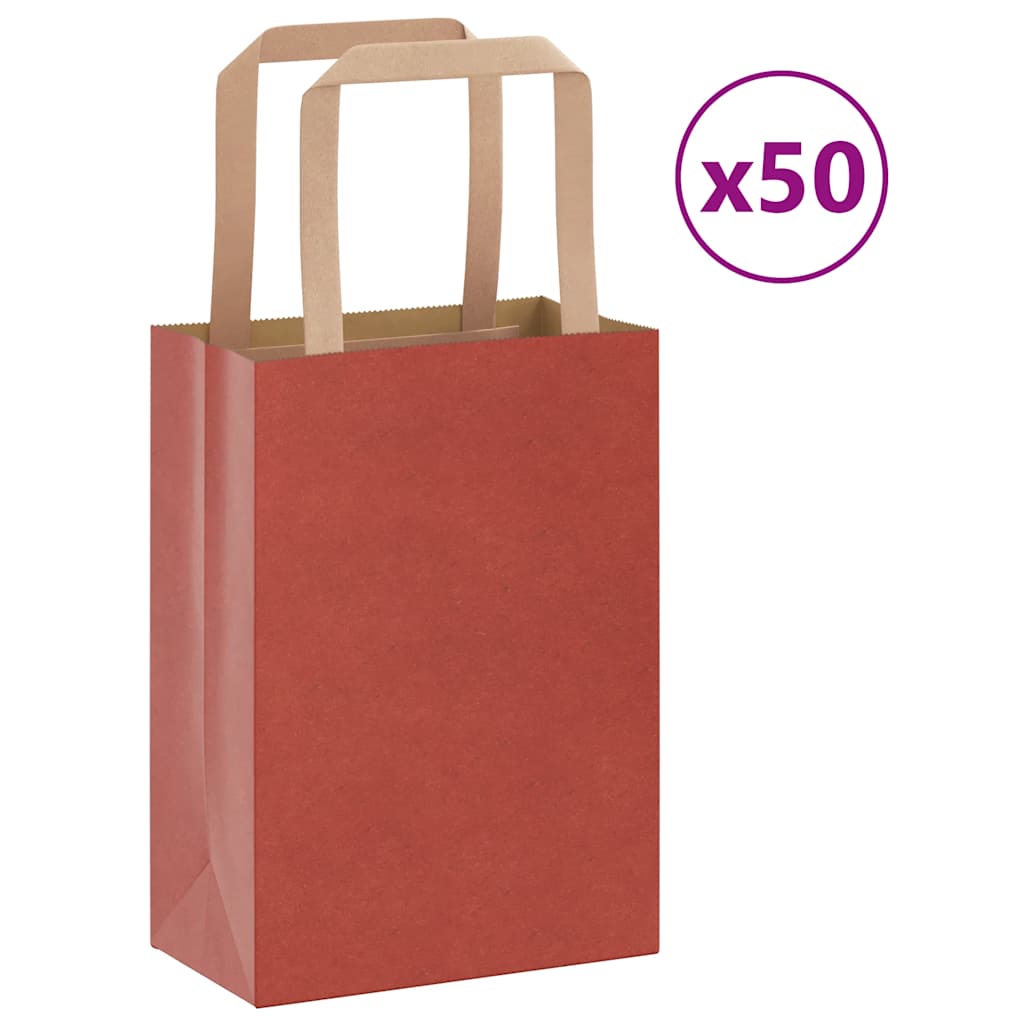 Papiertragetaschen 50 Stk. mit Henkeln Rot 15x8x21 cm