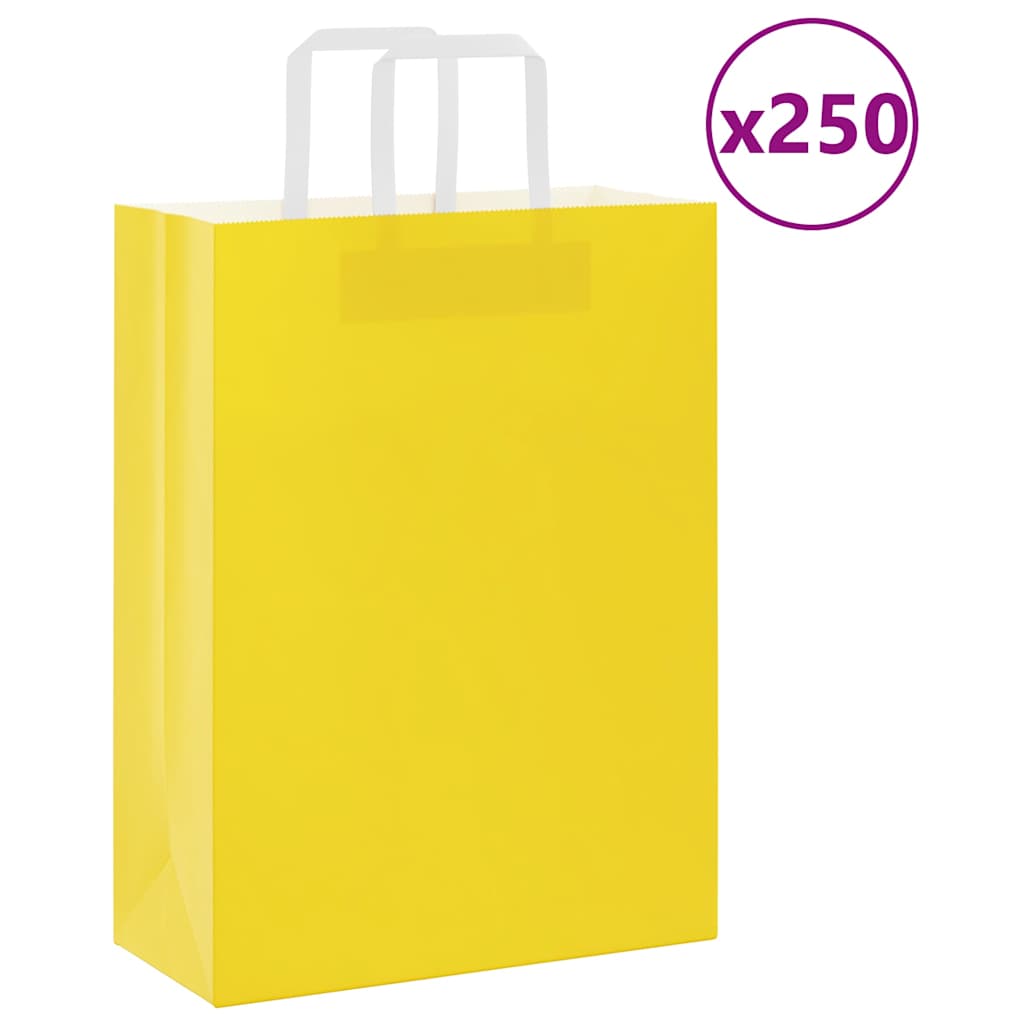 Papiertragetaschen 250 Stk. mit Henkeln Gelb 26x12x35 cm