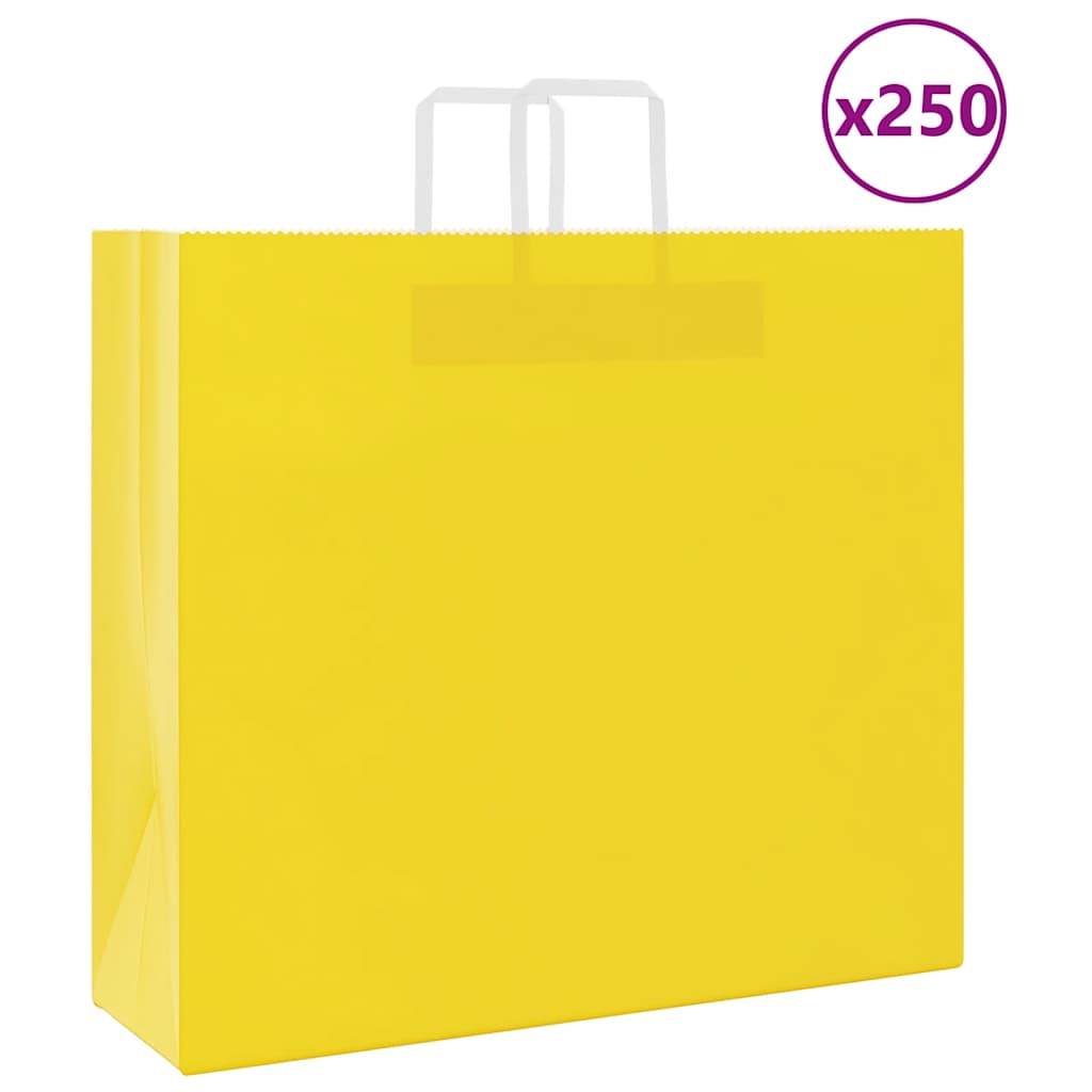 Papiertragetaschen 250 Stk. mit Henkeln Gelb 54x15x49 cm