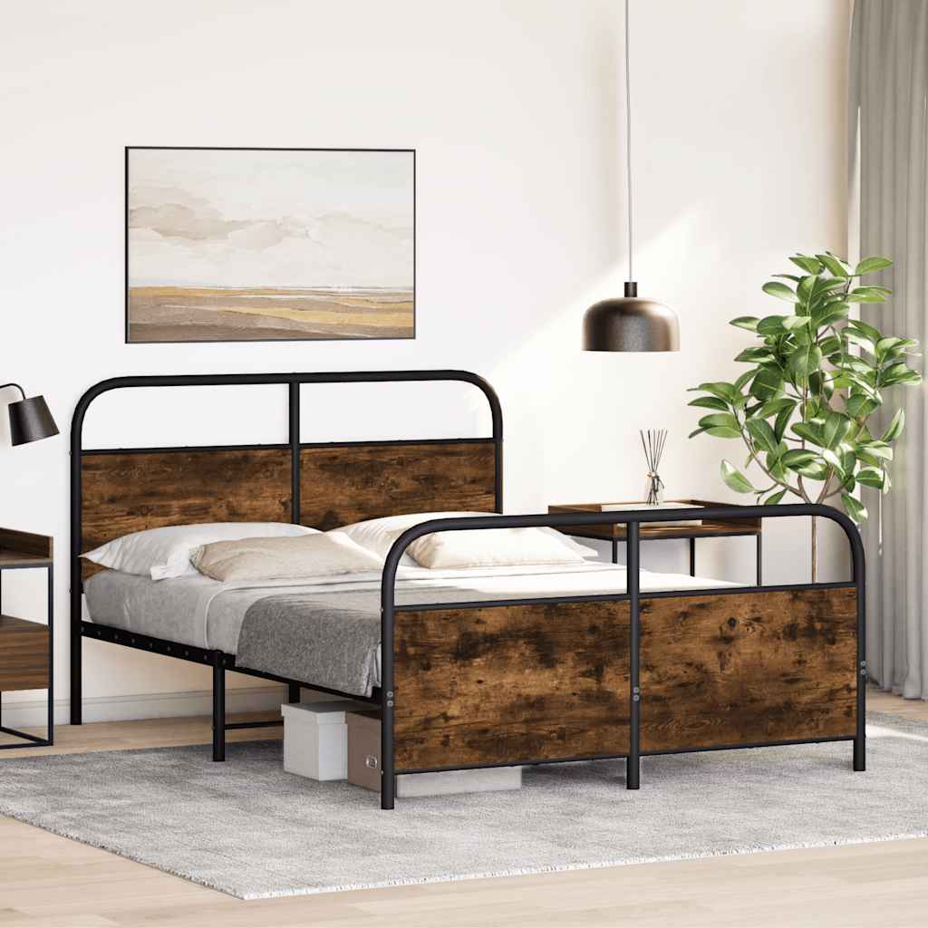Metal bed without mattress smoked oak 140x190 cm