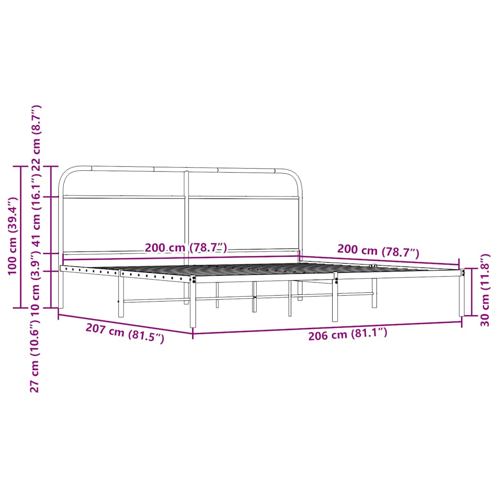 Metal bed without mattress Sonoma oak 200x200 cm