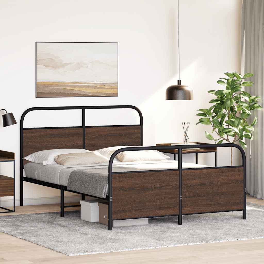 Metal bed without mattress brown oak look 140x190 cm
