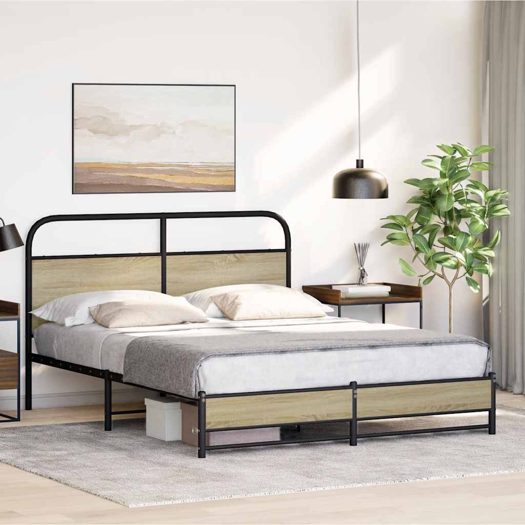 Metallbett ohne Matratze Sonoma-Eiche 160x200 cm