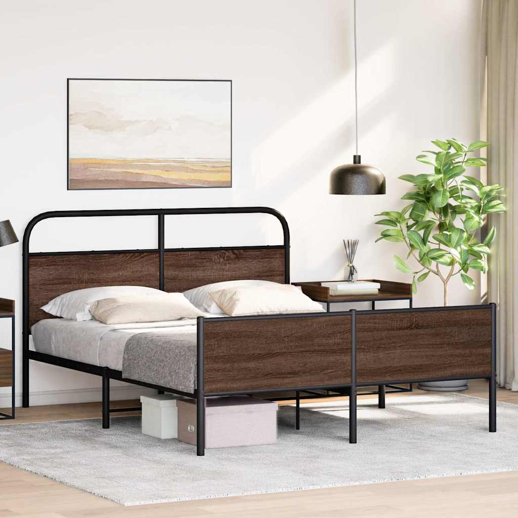 Metallbett ohne Matratze Braun Eichen-Optik 150x200 cm
