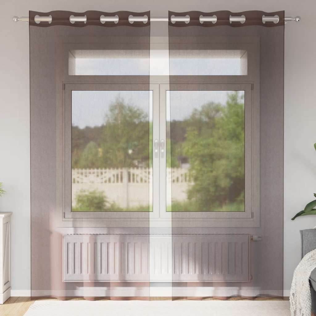 Voile Vorhänge mit Ösen 2 Stk. Braun 140x225 cm